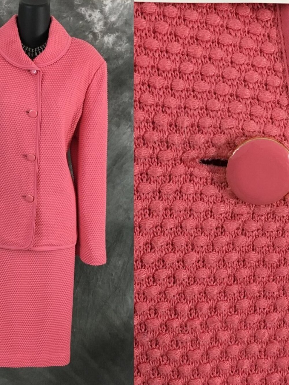 BEAUTIFUL St John knit pink jacket skirt suit size 12